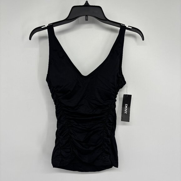 DKNY Women's Swimwear Minimalist Shoulder Drop Tankini Black Size Petite NWT - Picture 1 of 3